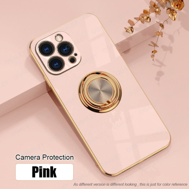 Luxury Silicone Case With Ring Stand For iPhone