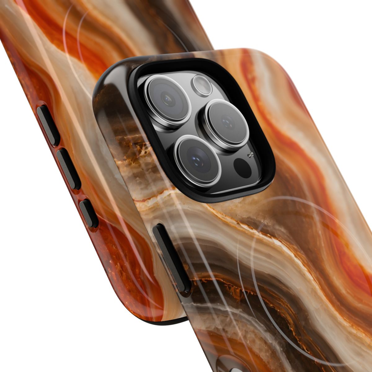 Agate MagSafe-compatible tough case on iPhone 16 Pro, glossy finish (close-up)