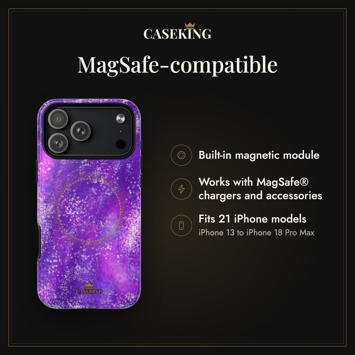 Amethyst Gem MagSafe-compatible tough case infographic 2: MagSafe-compatible