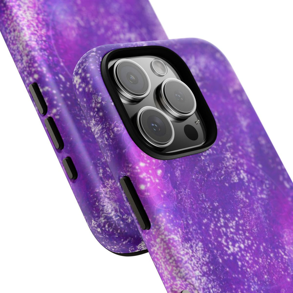 Amethyst Gem MagSafe-compatible tough case on iPhone 16 Pro, matte finish (close-up)