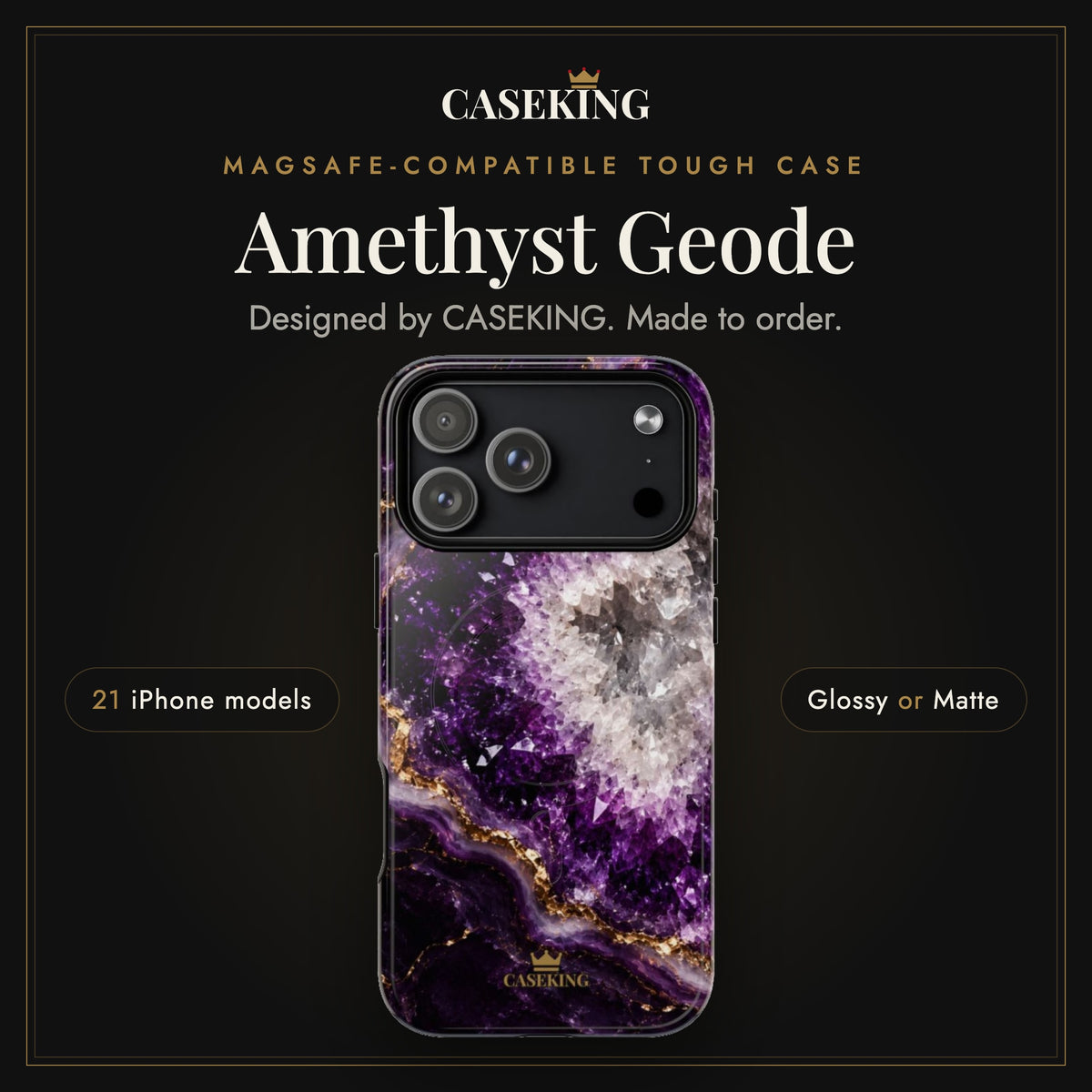 Amethyst Geode MagSafe-compatible tough case infographic 1: Hero