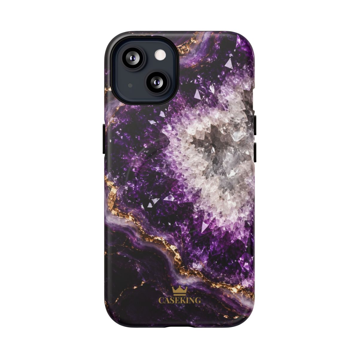 Amethyst Geode MagSafe-compatible tough case on iPhone 13, matte finish