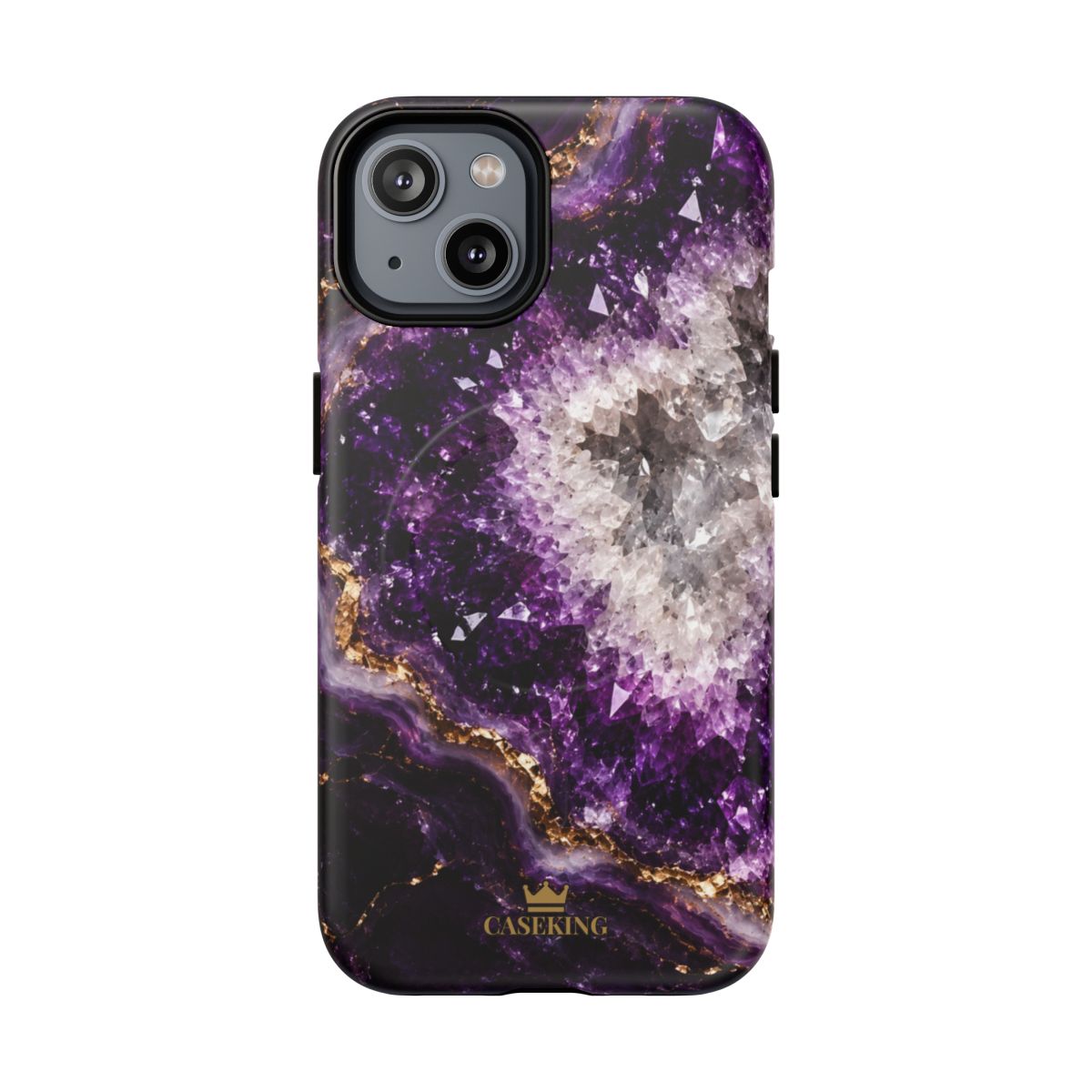 Amethyst Geode MagSafe-compatible tough case on iPhone 14, matte finish
