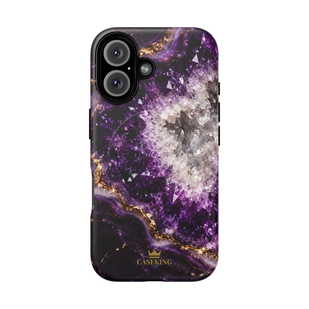 Amethyst Geode MagSafe-compatible tough case on iPhone 16, matte finish