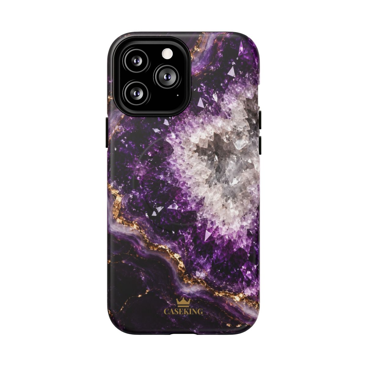 Amethyst Geode MagSafe-compatible tough case on iPhone 13 Pro Max, matte finish