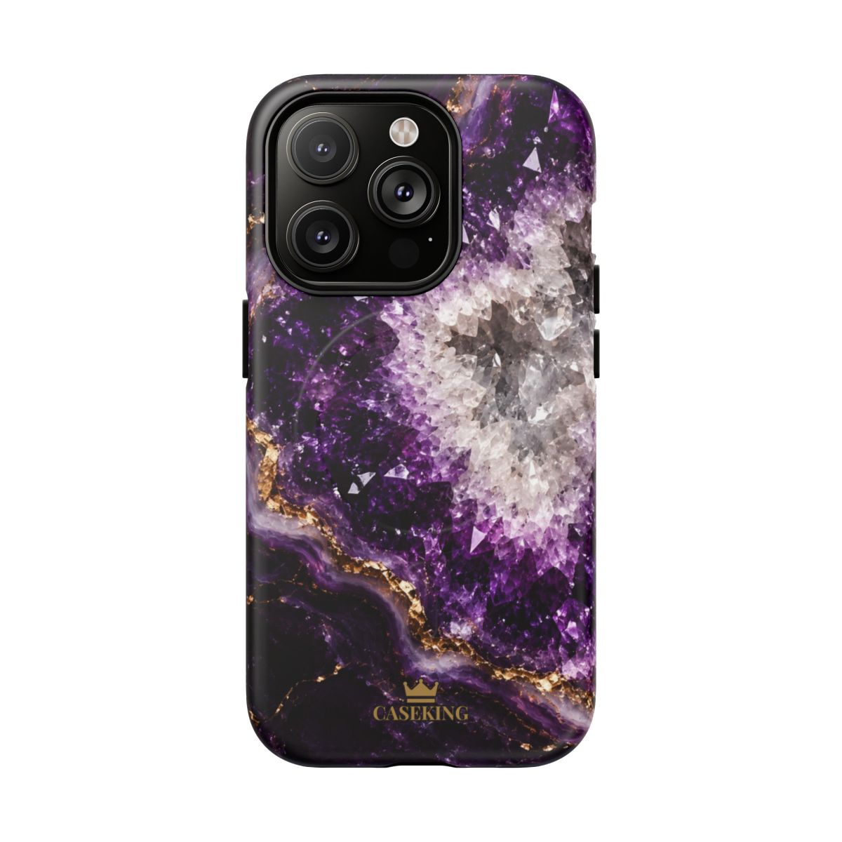 Amethyst Geode MagSafe-compatible tough case on iPhone 14 Pro, matte finish