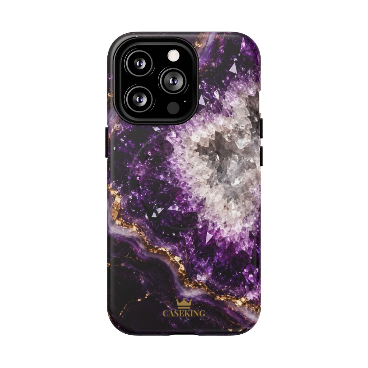 Amethyst Geode MagSafe-compatible tough case on iPhone 13 Pro, matte finish