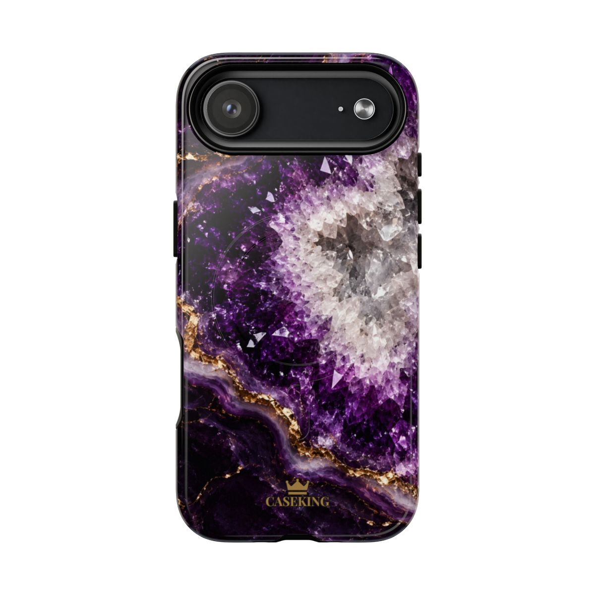 Amethyst Geode MagSafe-compatible tough case on iPhone 17 Air, glossy finish