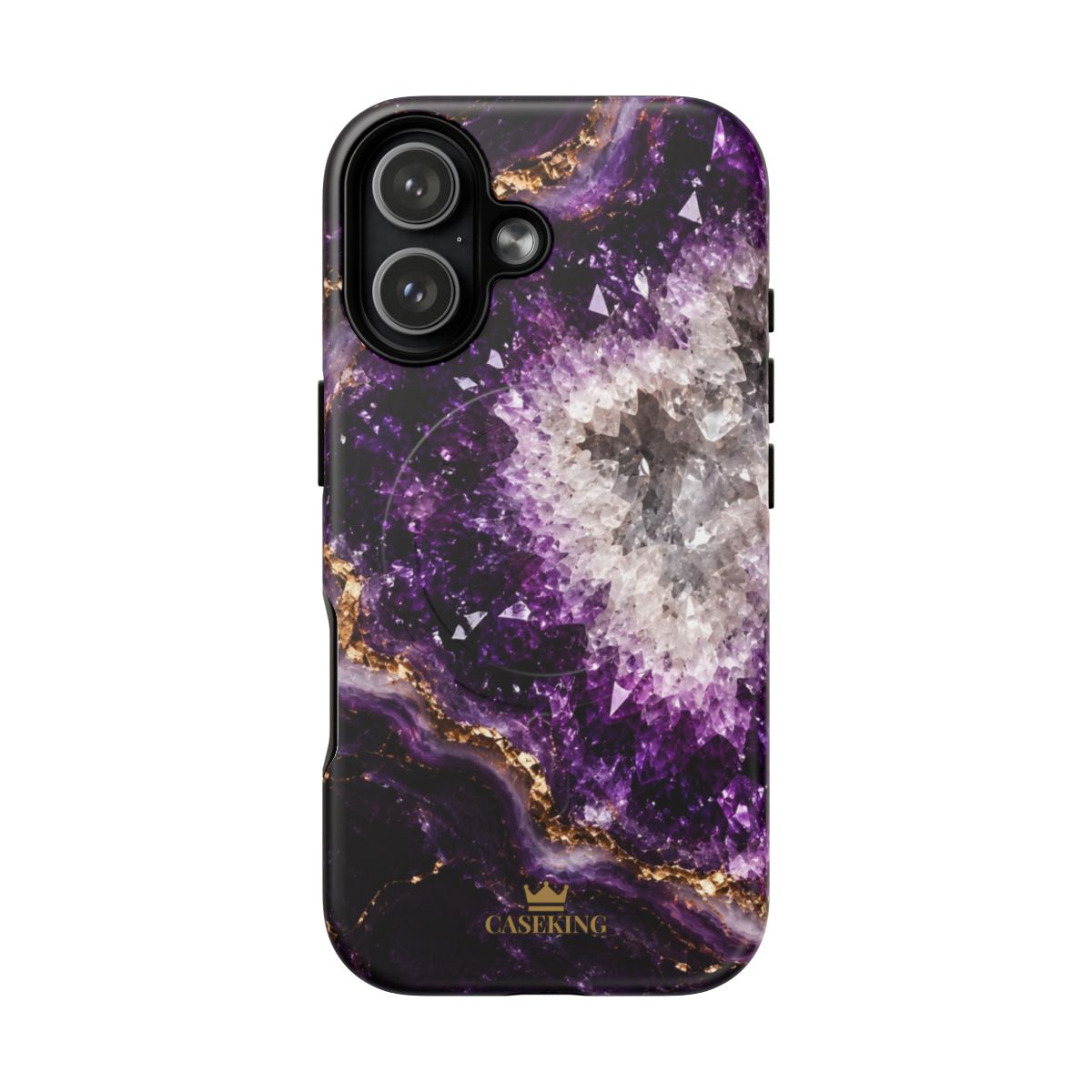 Amethyst Geode MagSafe-compatible tough case on iPhone 17, matte finish