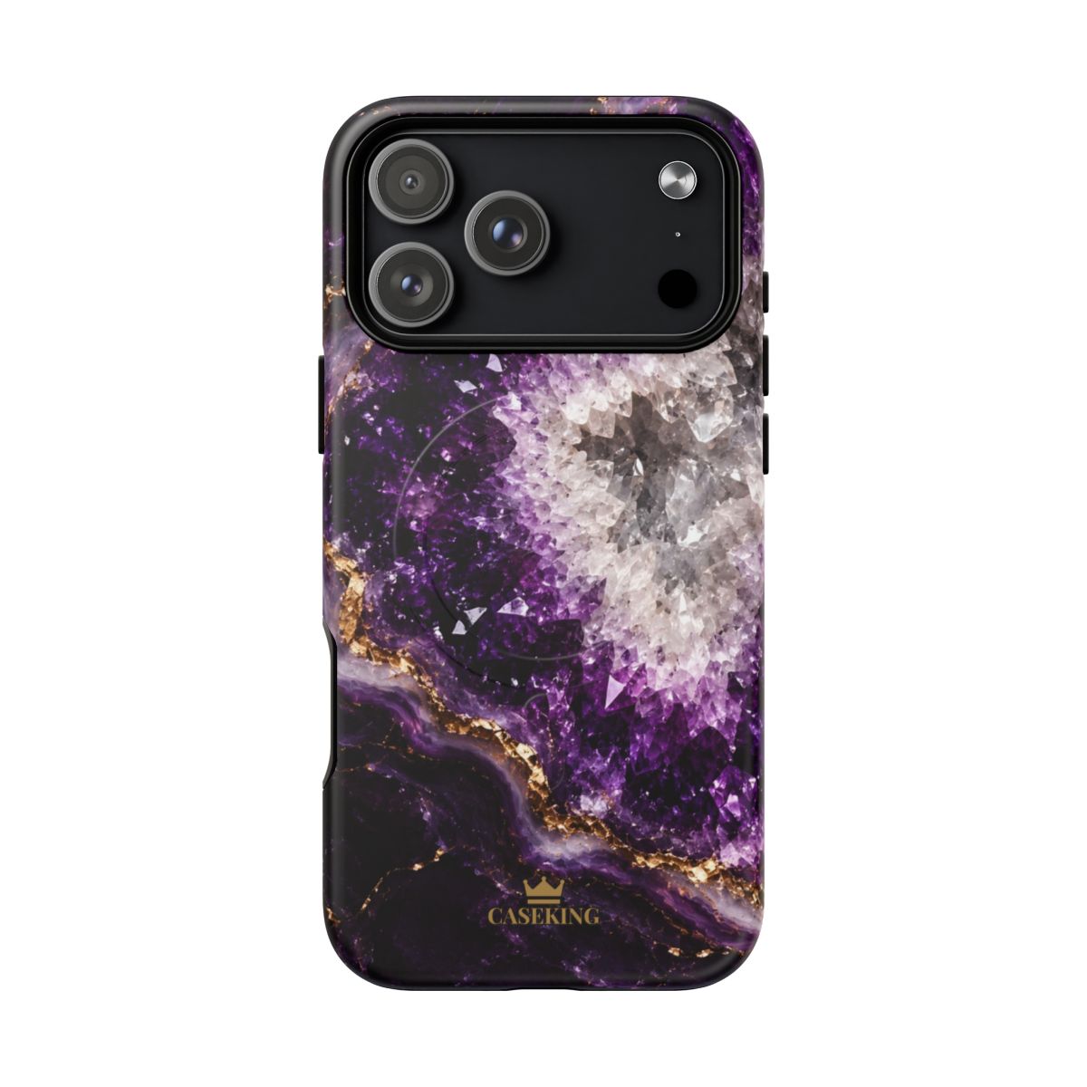 Amethyst Geode MagSafe-compatible tough case on iPhone 18 Pro Max, matte finish