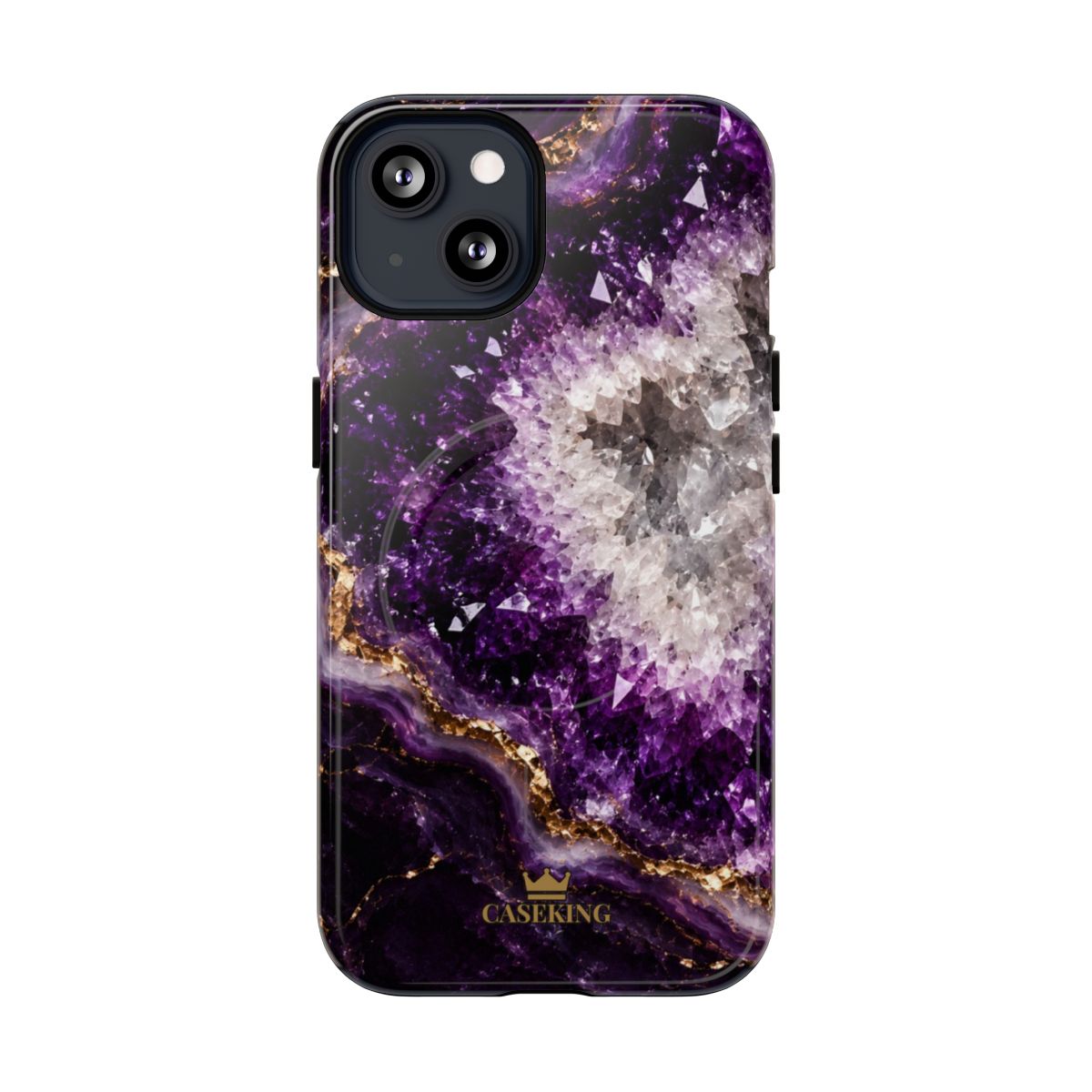 Amethyst Geode MagSafe-compatible tough case on iPhone 13, glossy finish