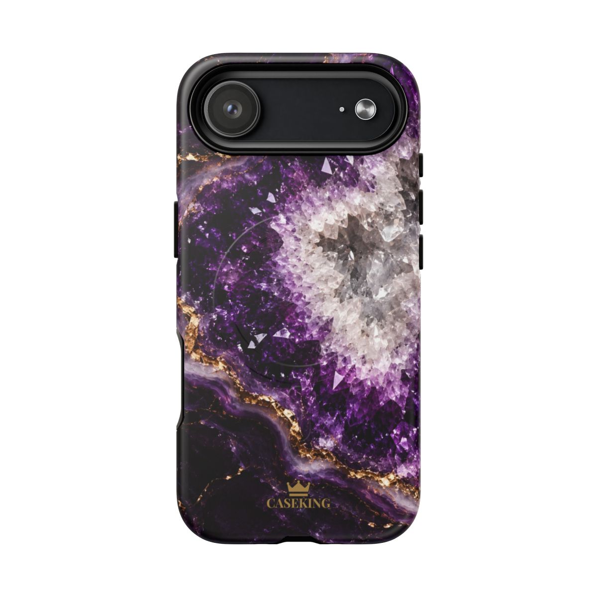 Amethyst Geode MagSafe-compatible tough case on iPhone 17 Air, matte finish
