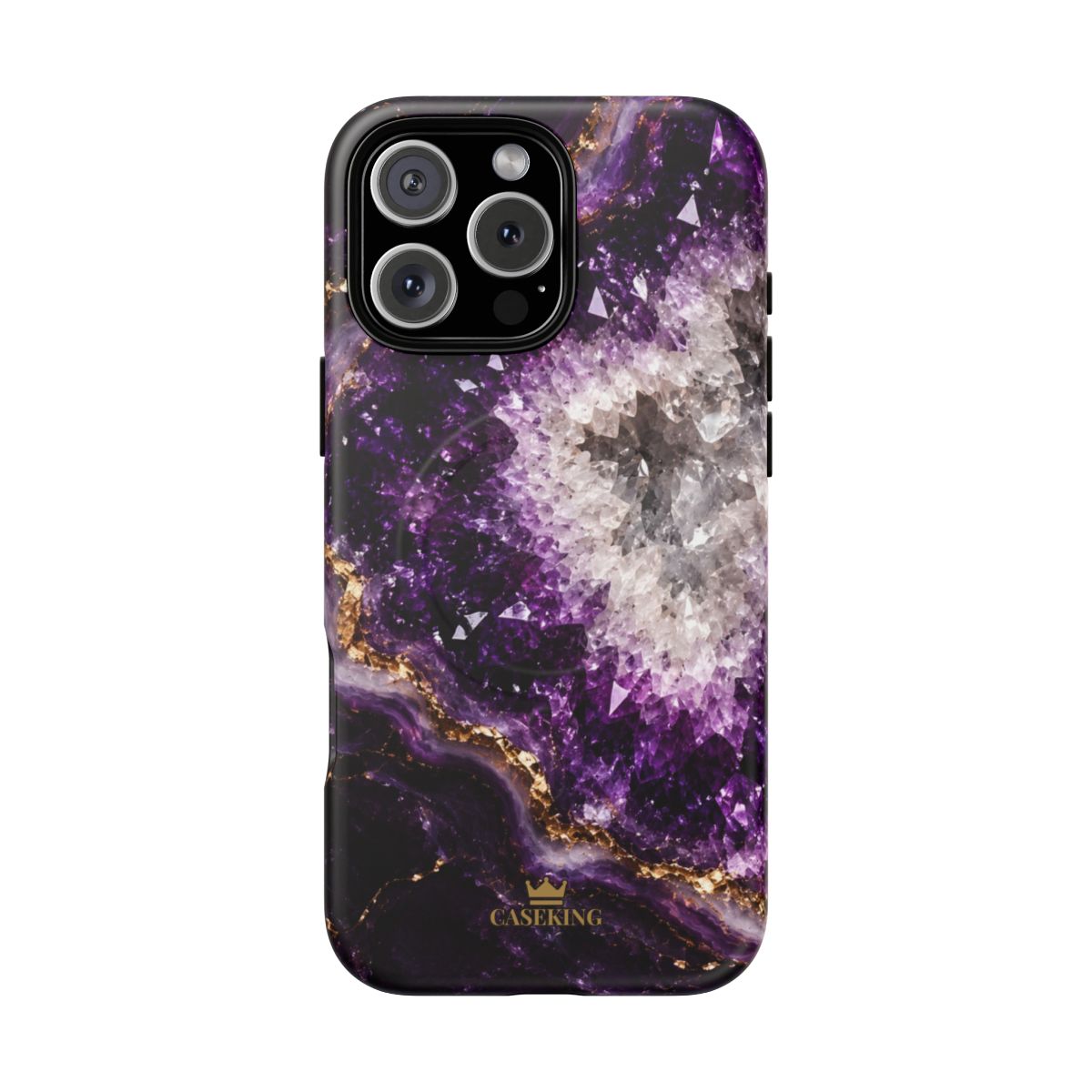 Amethyst Geode MagSafe-compatible tough case on iPhone 16 Pro Max, matte finish