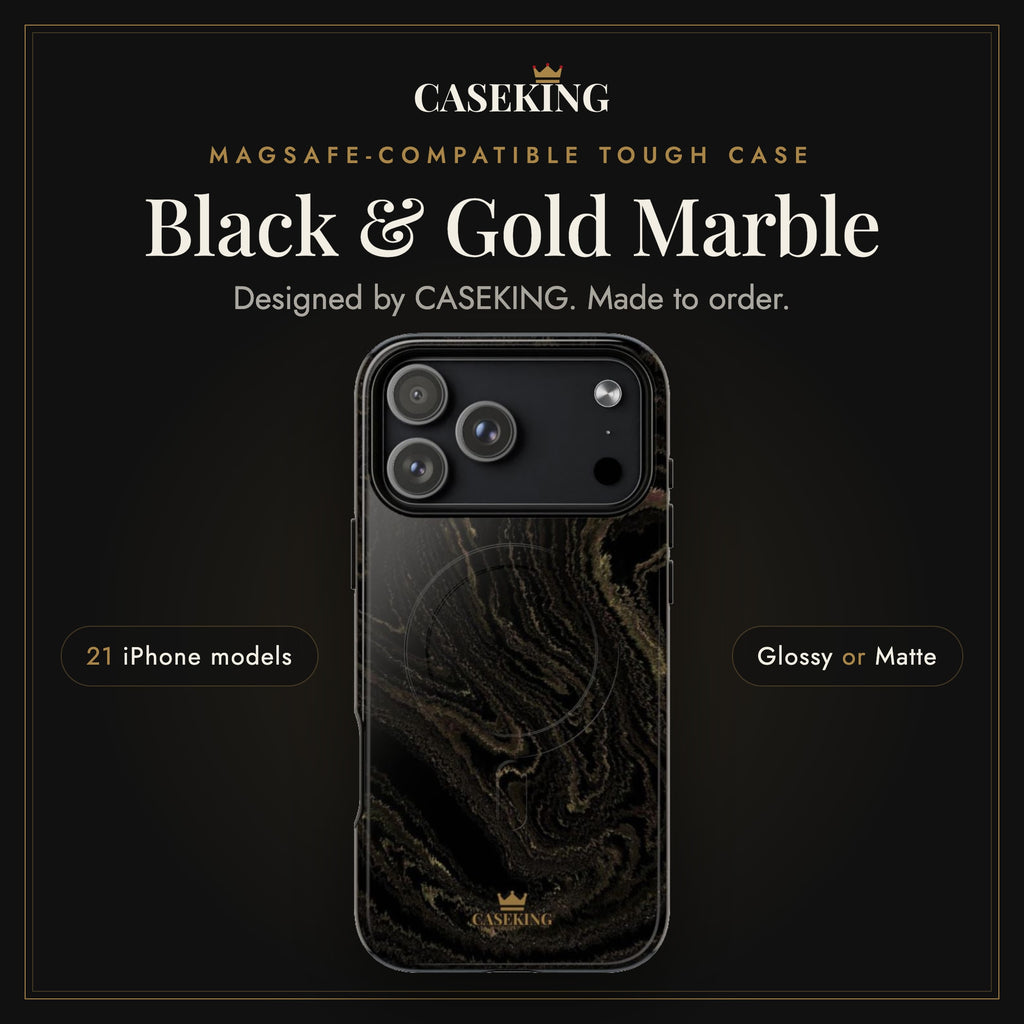 Black & Gold Marble MagSafe-compatible tough case infographic 1: Hero