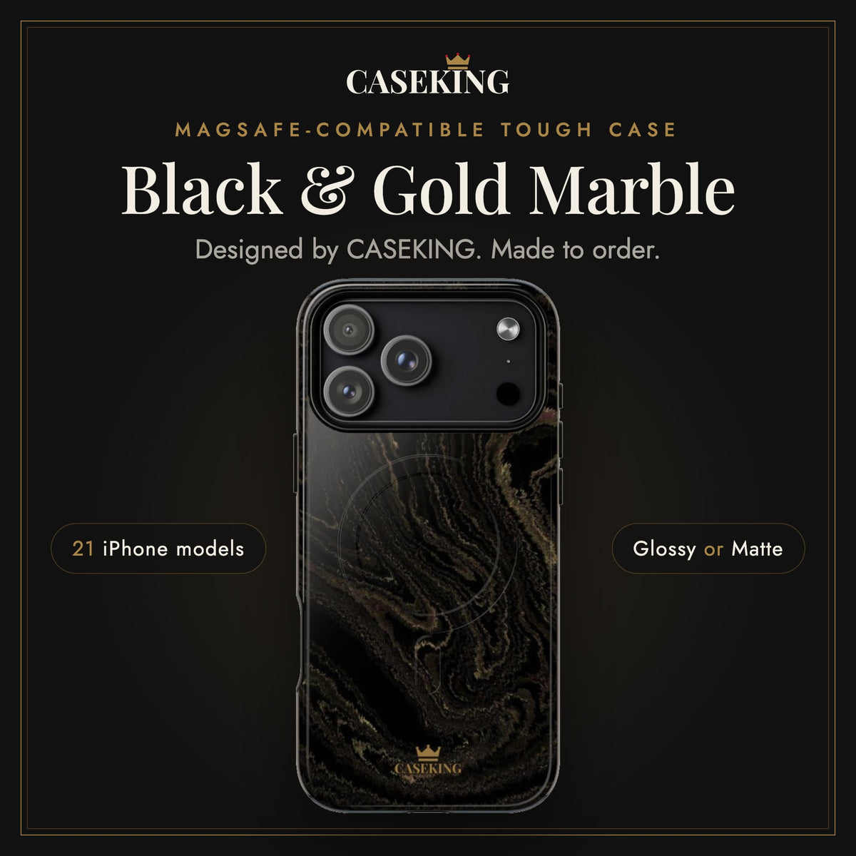 Black & Gold Marble MagSafe-compatible tough case infographic 1: Hero