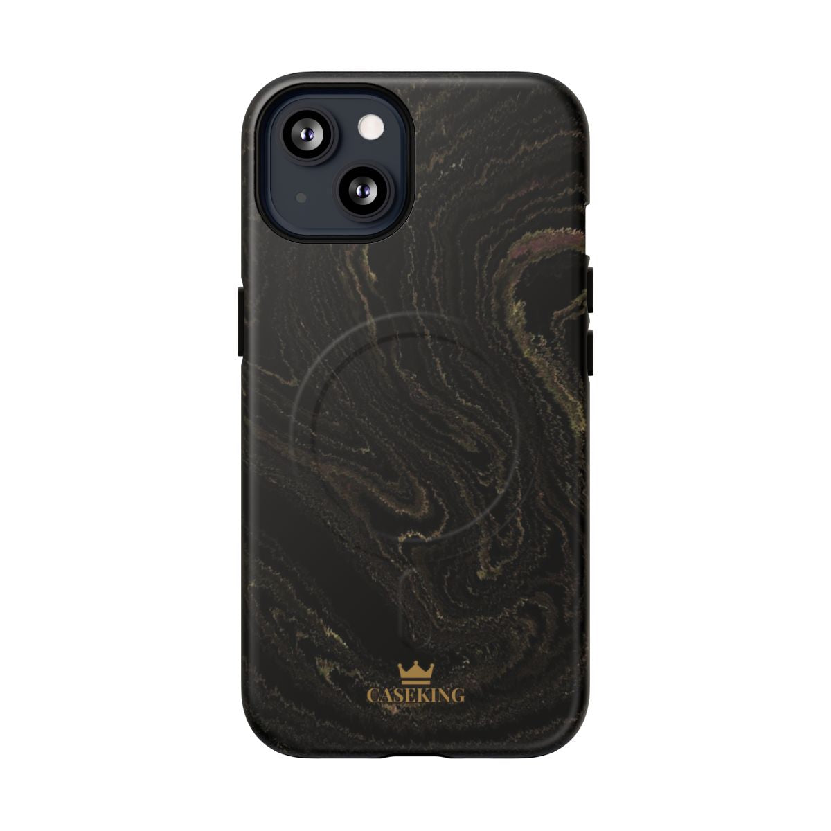 Black & Gold Marble MagSafe-compatible tough case on iPhone 13, matte finish