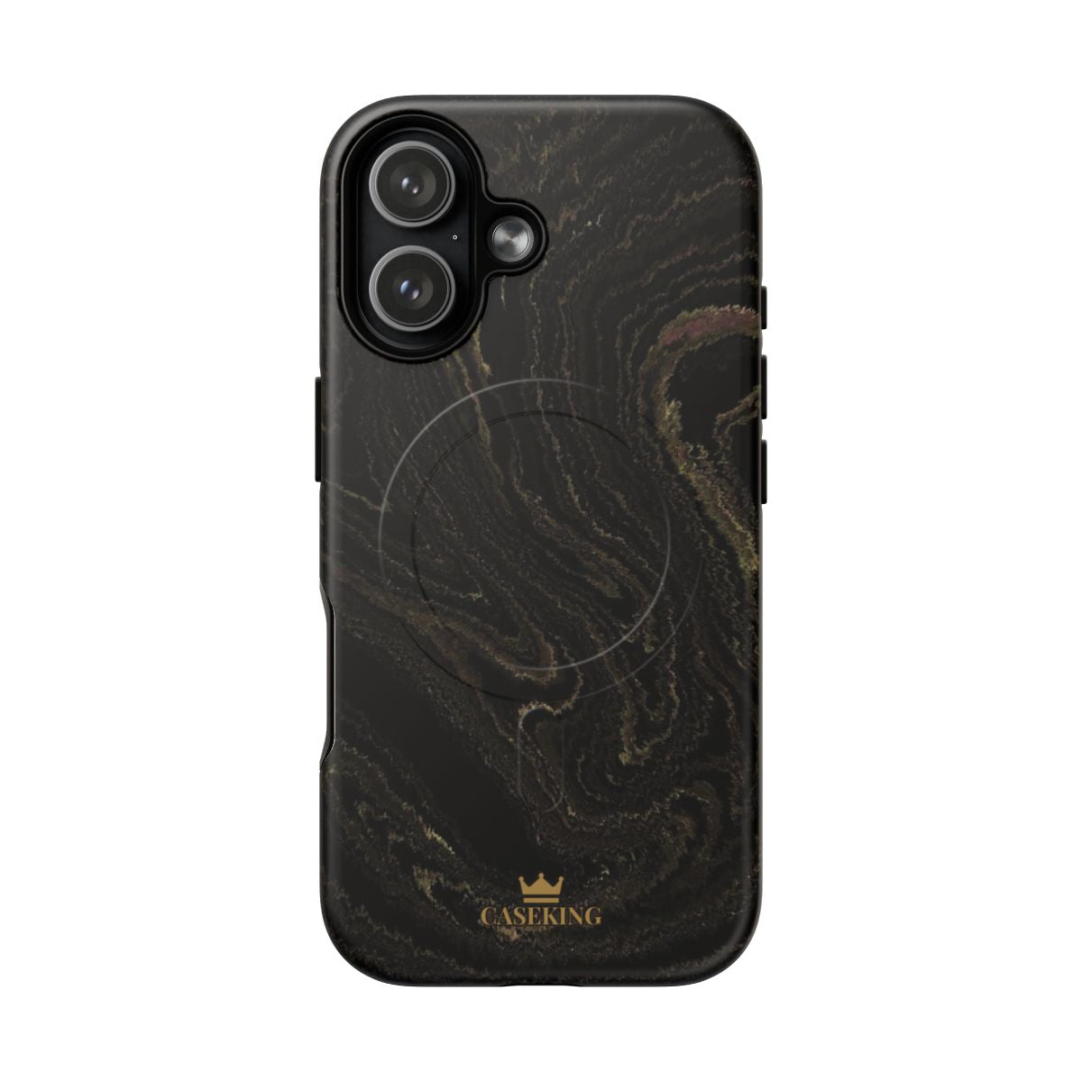 Black & Gold Marble MagSafe-compatible tough case on iPhone 17, matte finish
