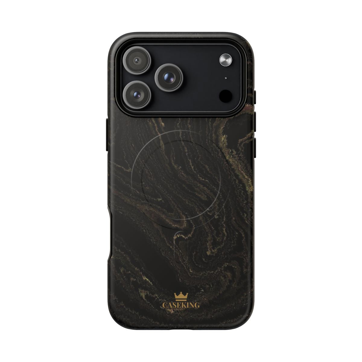 Black & Gold Marble MagSafe-compatible tough case on iPhone 18 Pro Max, matte finish
