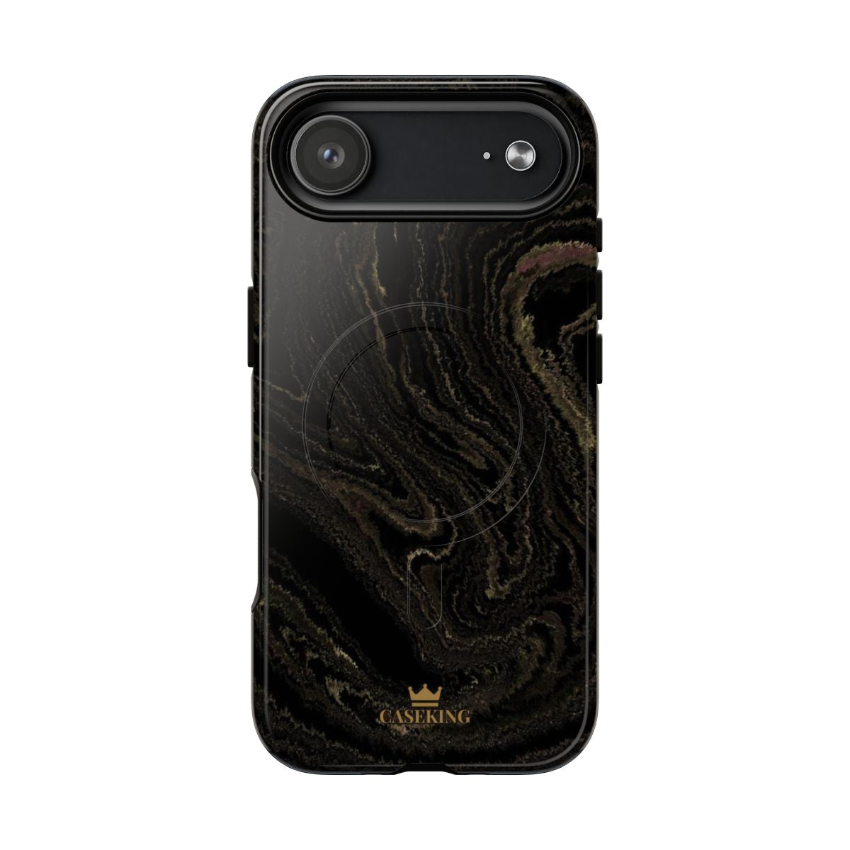Black & Gold Marble MagSafe-compatible tough case on iPhone 17 Air, glossy finish