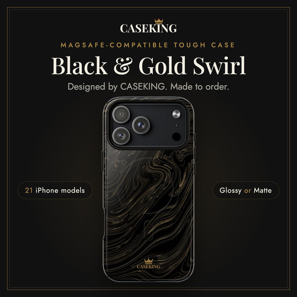 Black & Gold Swirl MagSafe-compatible tough case infographic 1: Hero