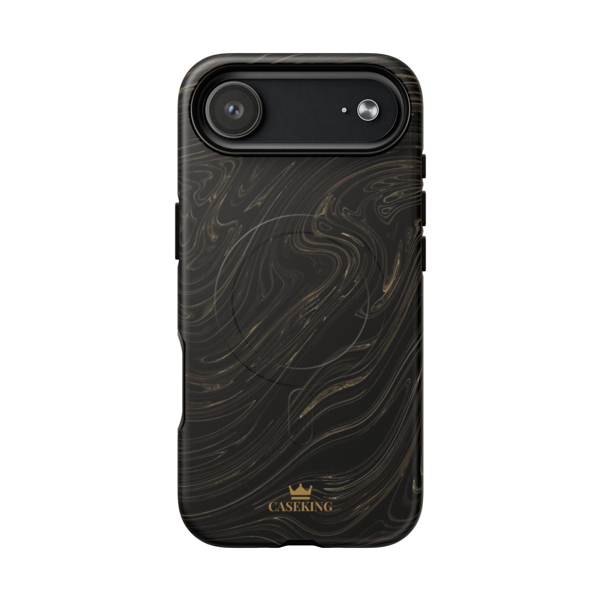 Black & Gold Swirl MagSafe-compatible tough case on iPhone 17 Air, matte finish