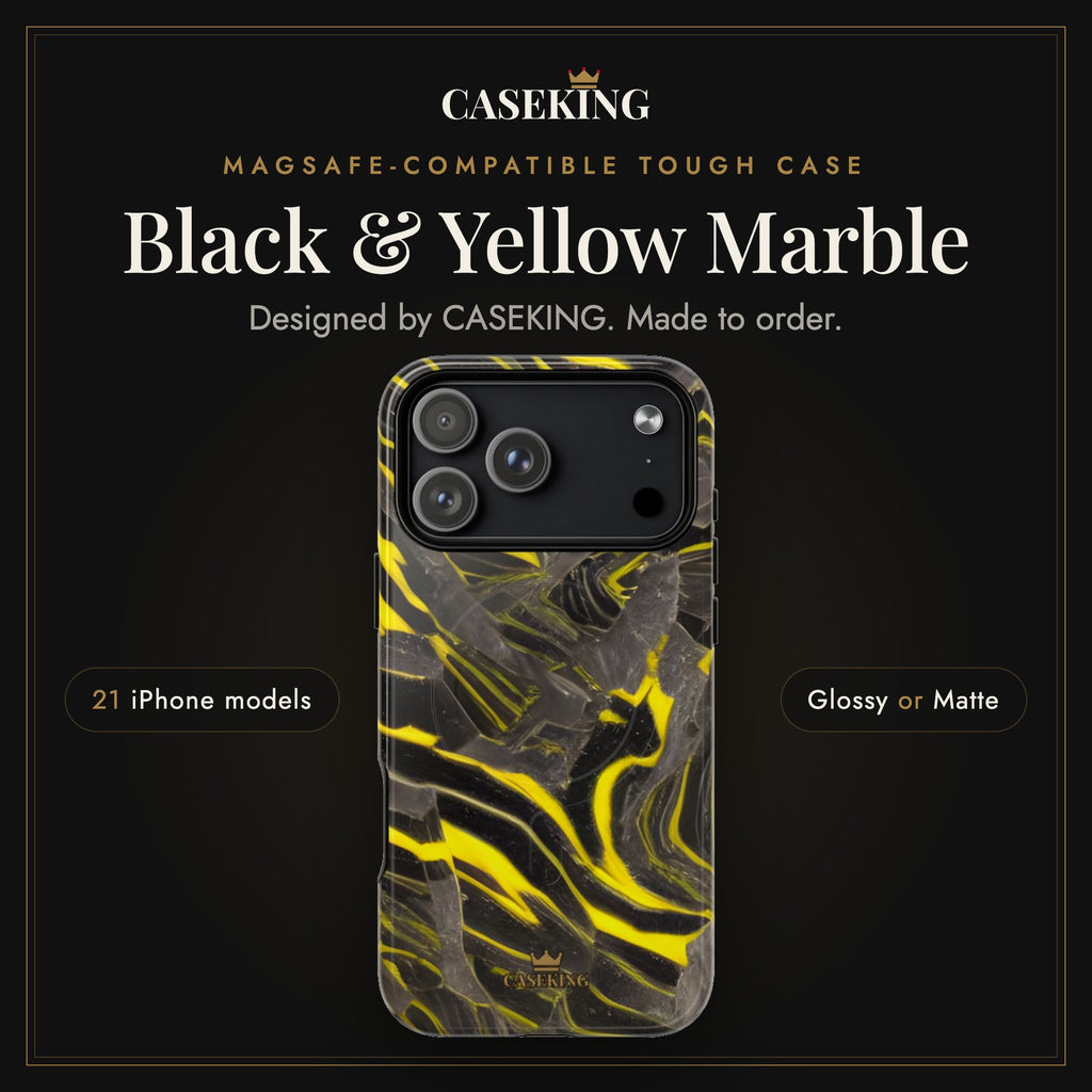Black & Yellow Marble MagSafe-compatible tough case infographic 1: Hero