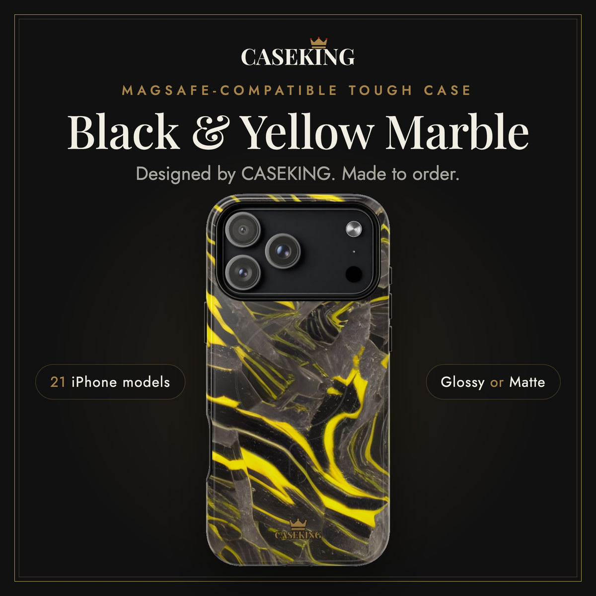 Black & Yellow Marble MagSafe-compatible tough case infographic 1: Hero