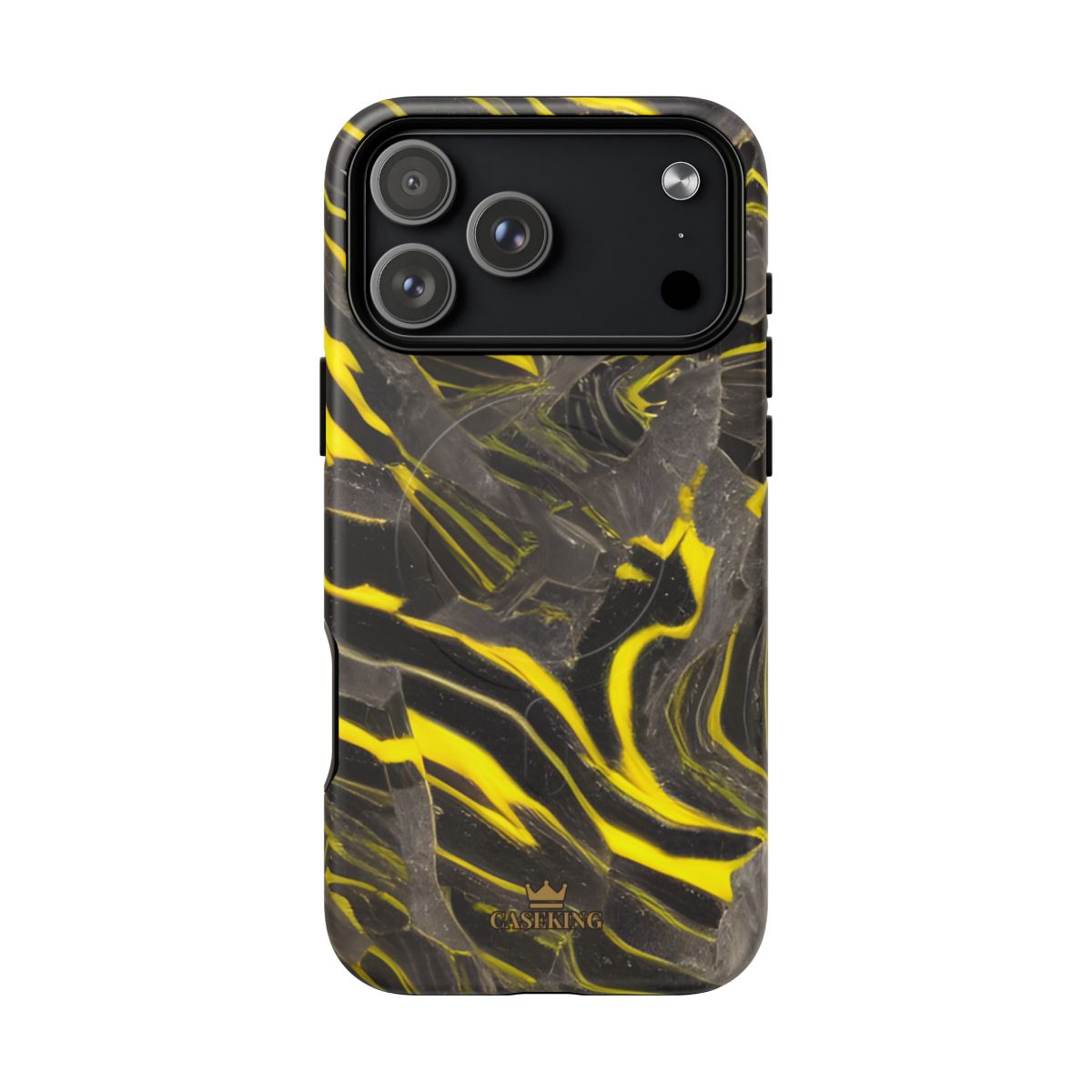 Black & Yellow Marble MagSafe-compatible tough case on iPhone 18 Pro Max, matte finish