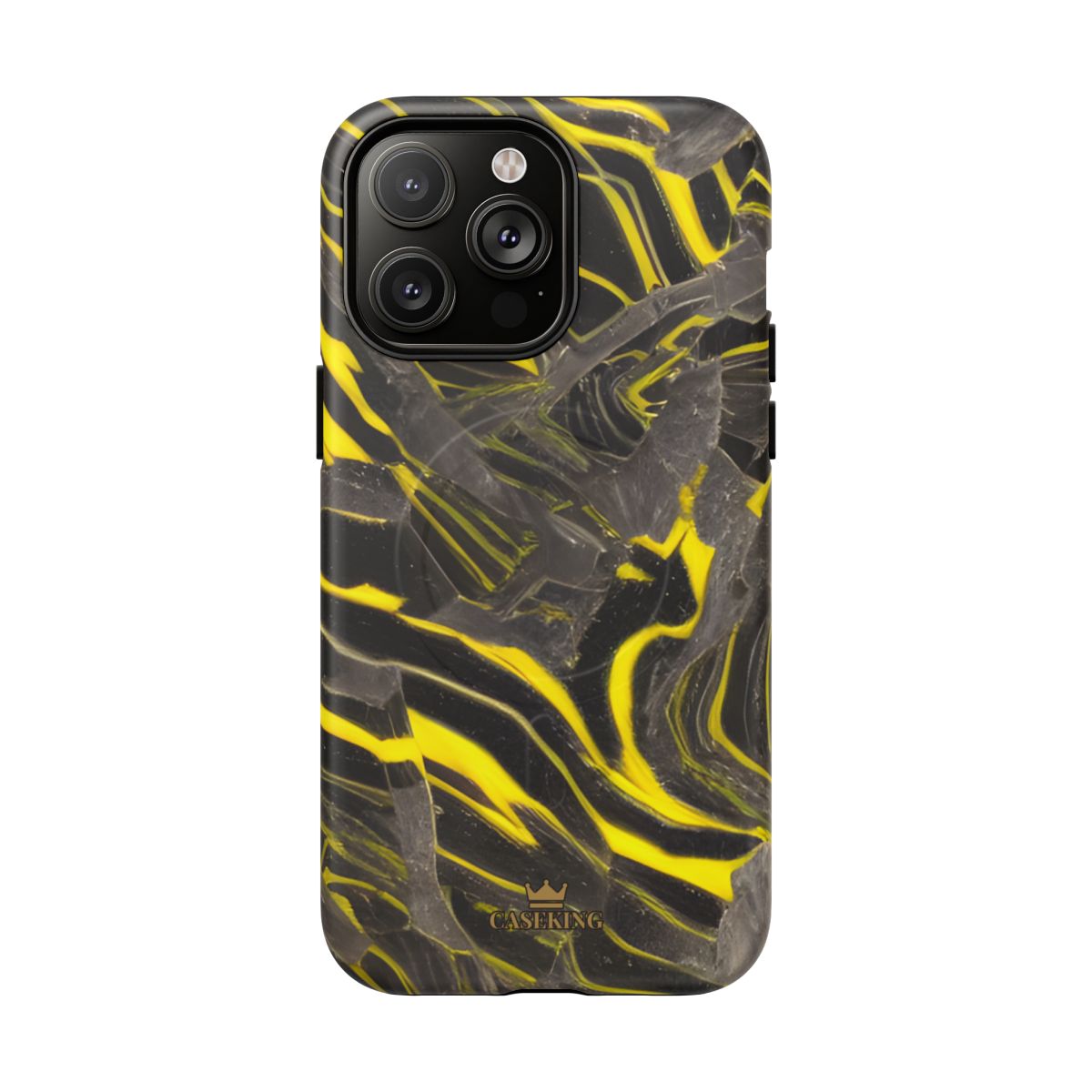 Black & Yellow Marble MagSafe-compatible tough case on iPhone 14 Pro Max, matte finish