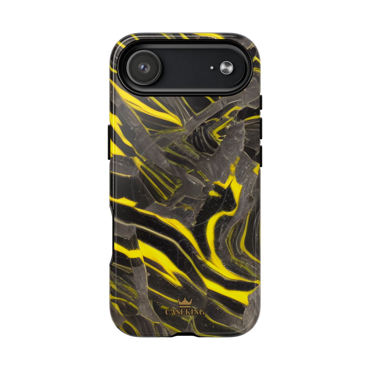 Black & Yellow Marble MagSafe-compatible tough case on iPhone 17 Air, glossy finish