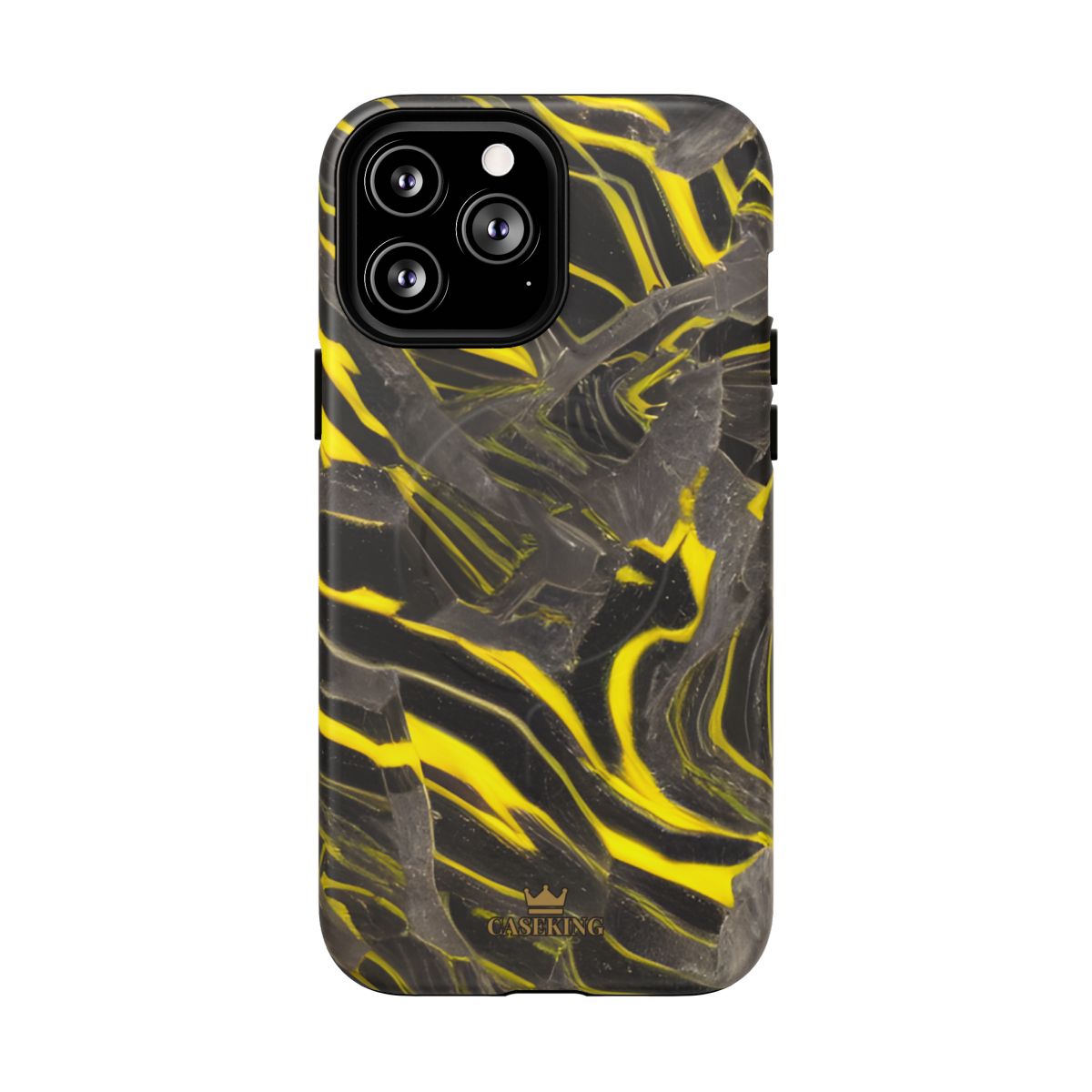 Black & Yellow Marble MagSafe-compatible tough case on iPhone 13 Pro Max, matte finish