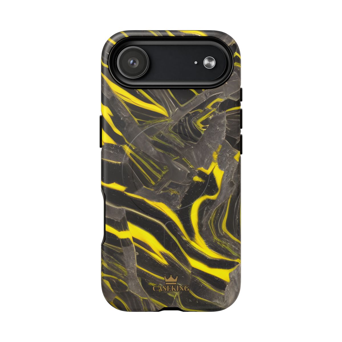 Black & Yellow Marble MagSafe-compatible tough case on iPhone 17 Air, matte finish