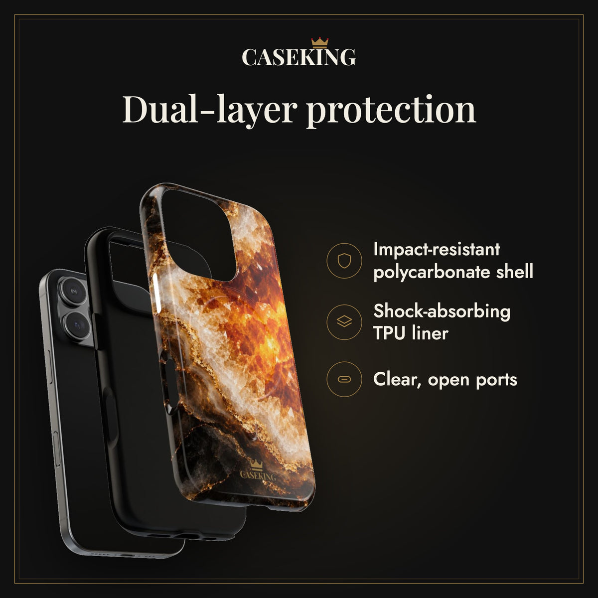 Citrine MagSafe-compatible tough case infographic 3: Dual-layer protection