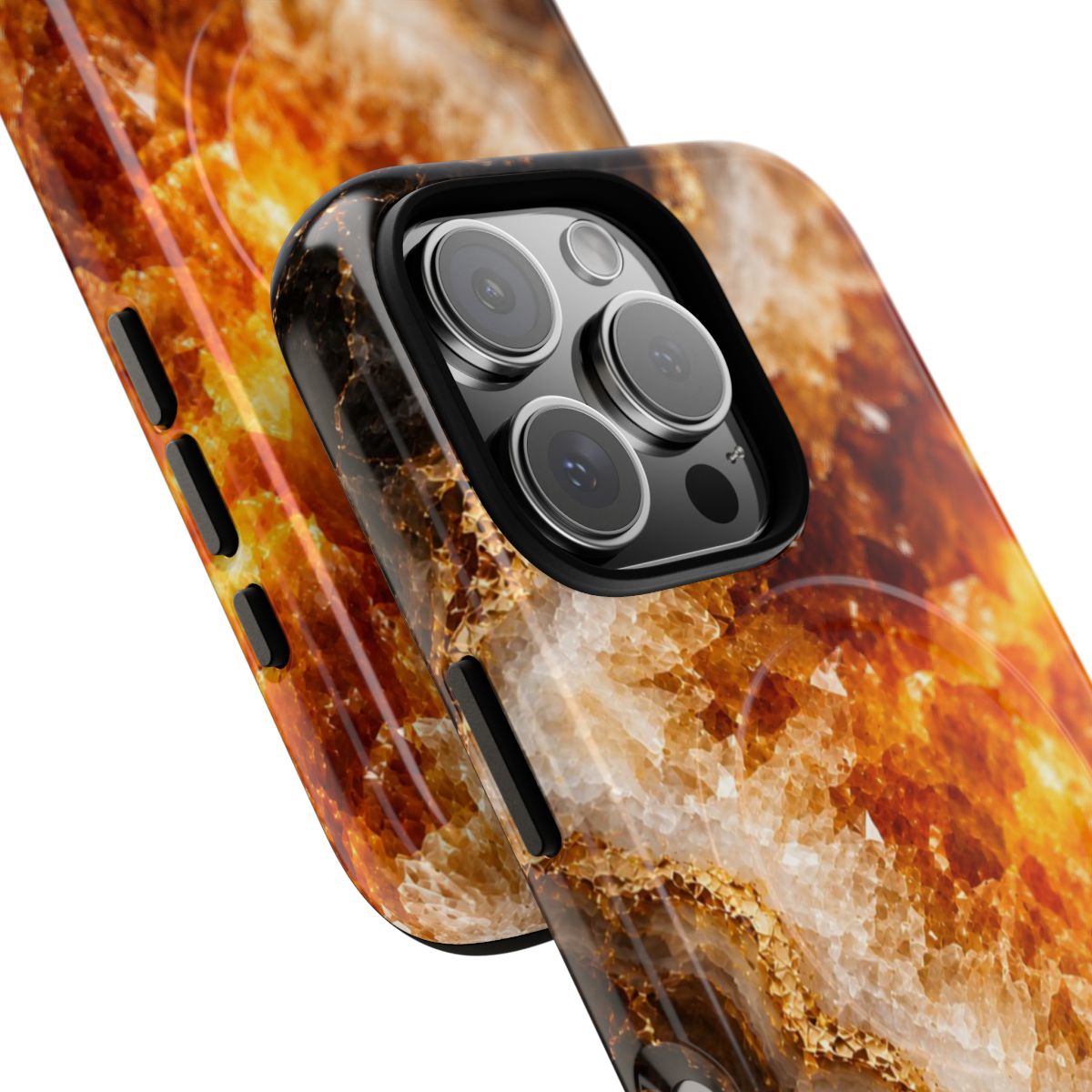 Citrine MagSafe-compatible tough case on iPhone 16 Pro, glossy finish (close-up)