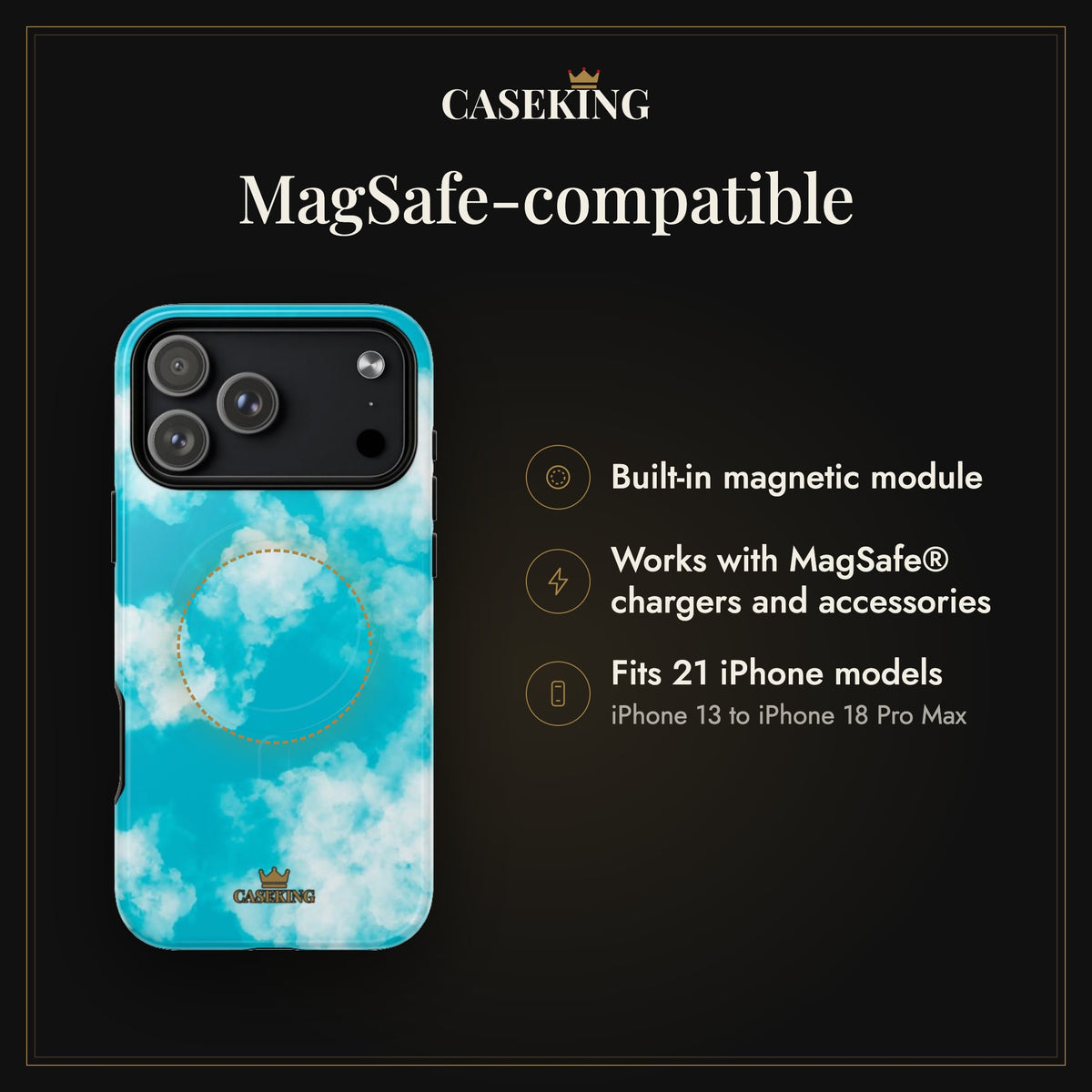 Cloudy Sky MagSafe-compatible tough case infographic 2: MagSafe-compatible