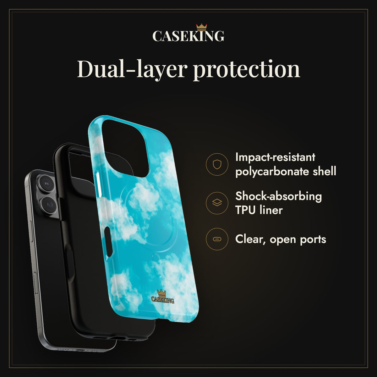 Cloudy Sky MagSafe-compatible tough case infographic 3: Dual-layer protection