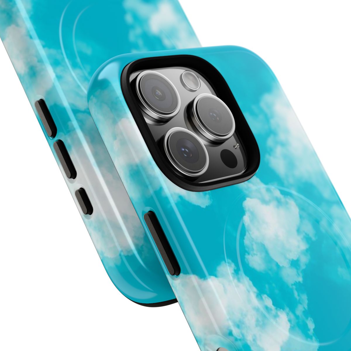 Cloudy Sky MagSafe-compatible tough case on iPhone 16 Pro, glossy finish (close-up)
