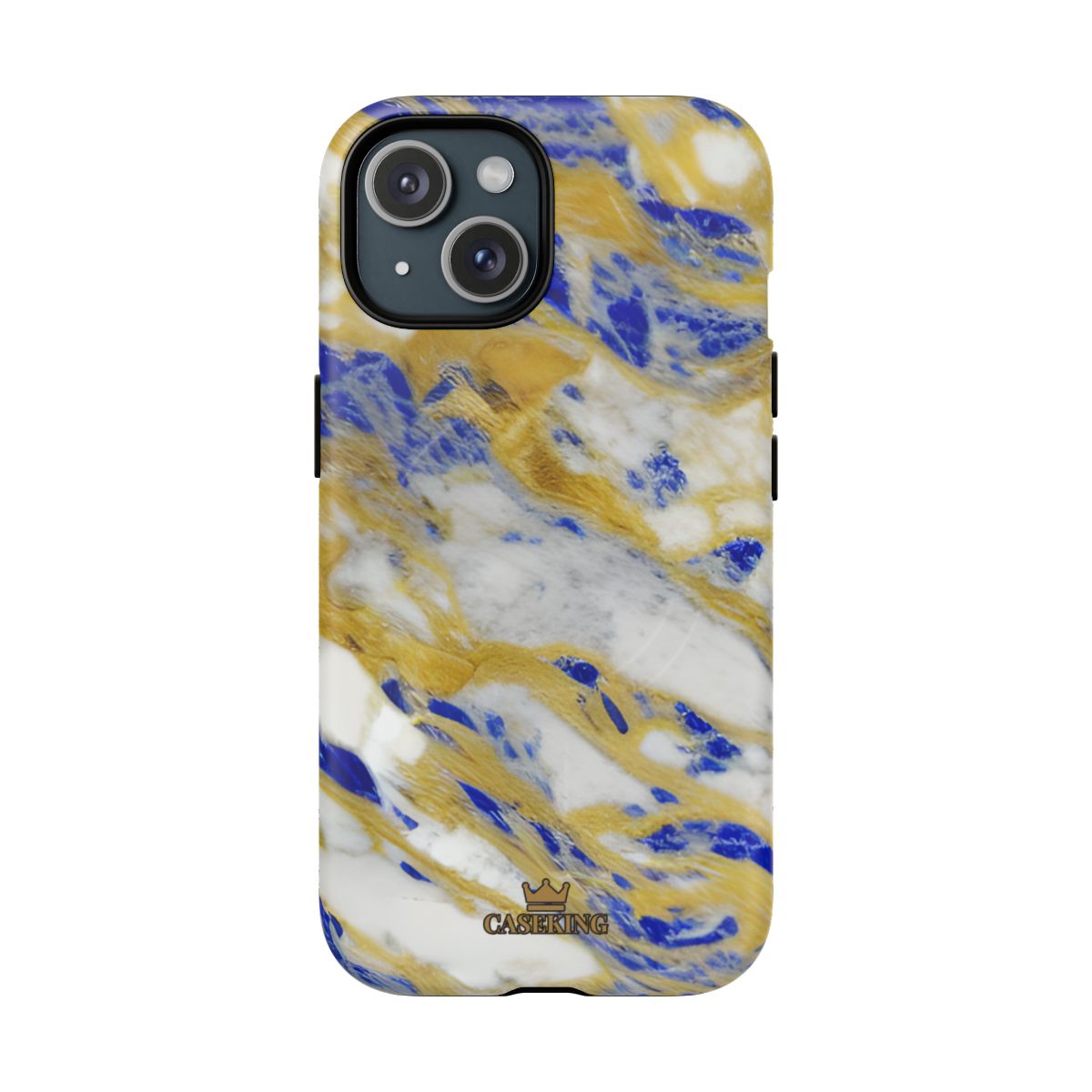 Cobalt & Gold Marble MagSafe-compatible tough case on iPhone 15, matte finish