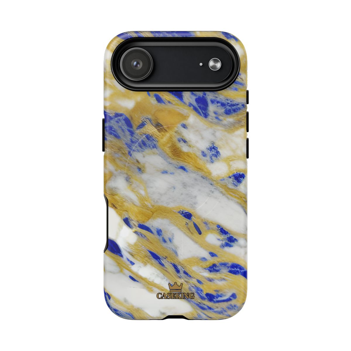 Cobalt & Gold Marble MagSafe-compatible tough case on iPhone 17 Air, matte finish