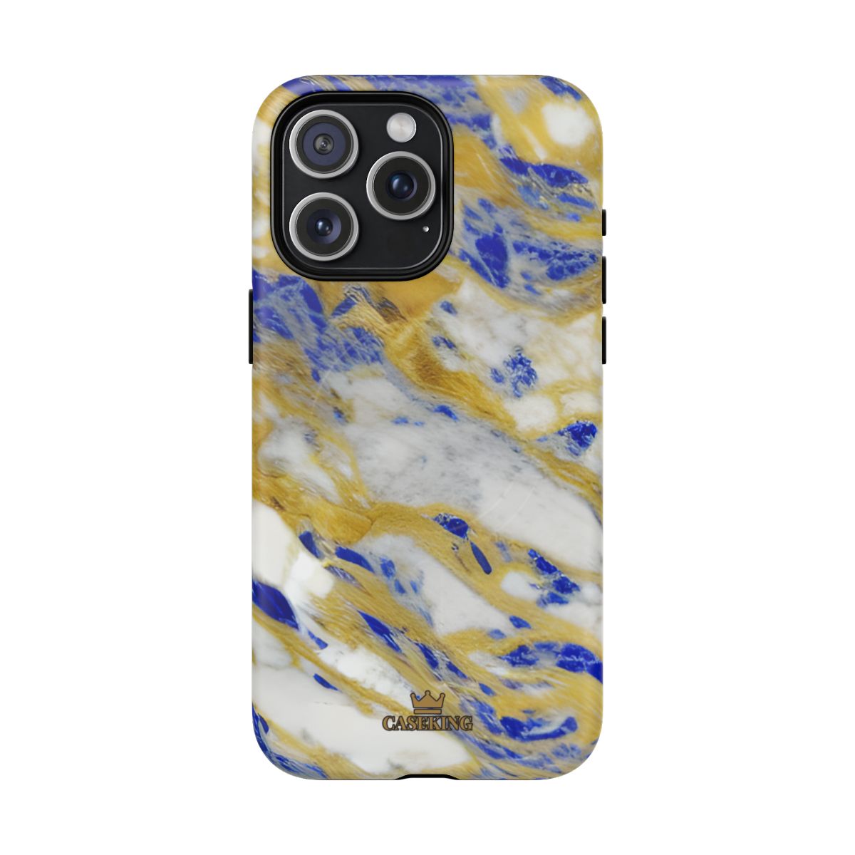 Cobalt & Gold Marble MagSafe-compatible tough case on iPhone 15 Pro Max, matte finish
