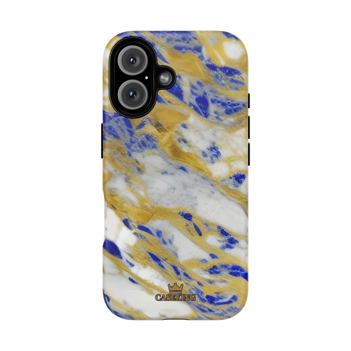 Cobalt & Gold Marble MagSafe-compatible tough case on iPhone 16, matte finish
