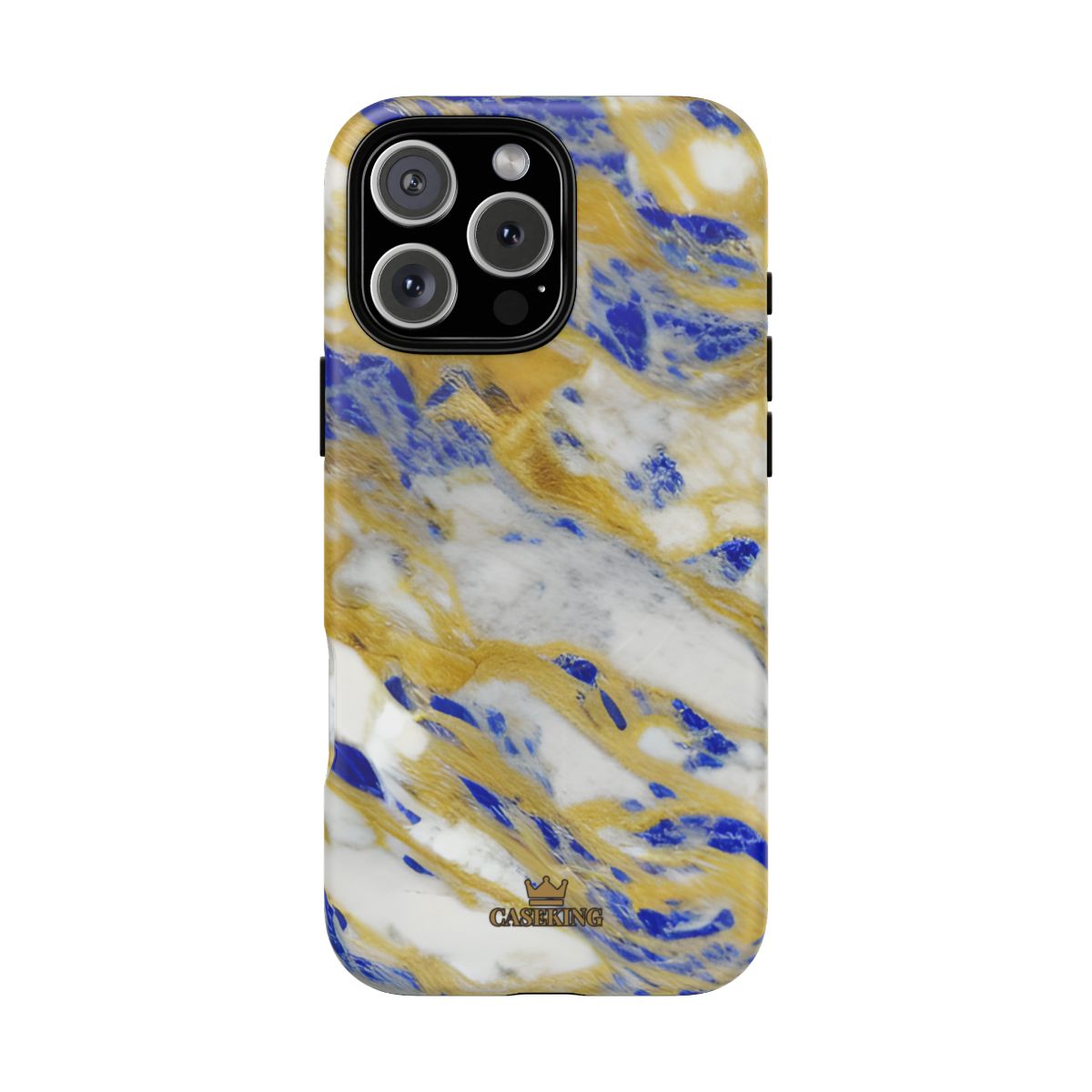 Cobalt & Gold Marble MagSafe-compatible tough case on iPhone 16 Pro Max, matte finish