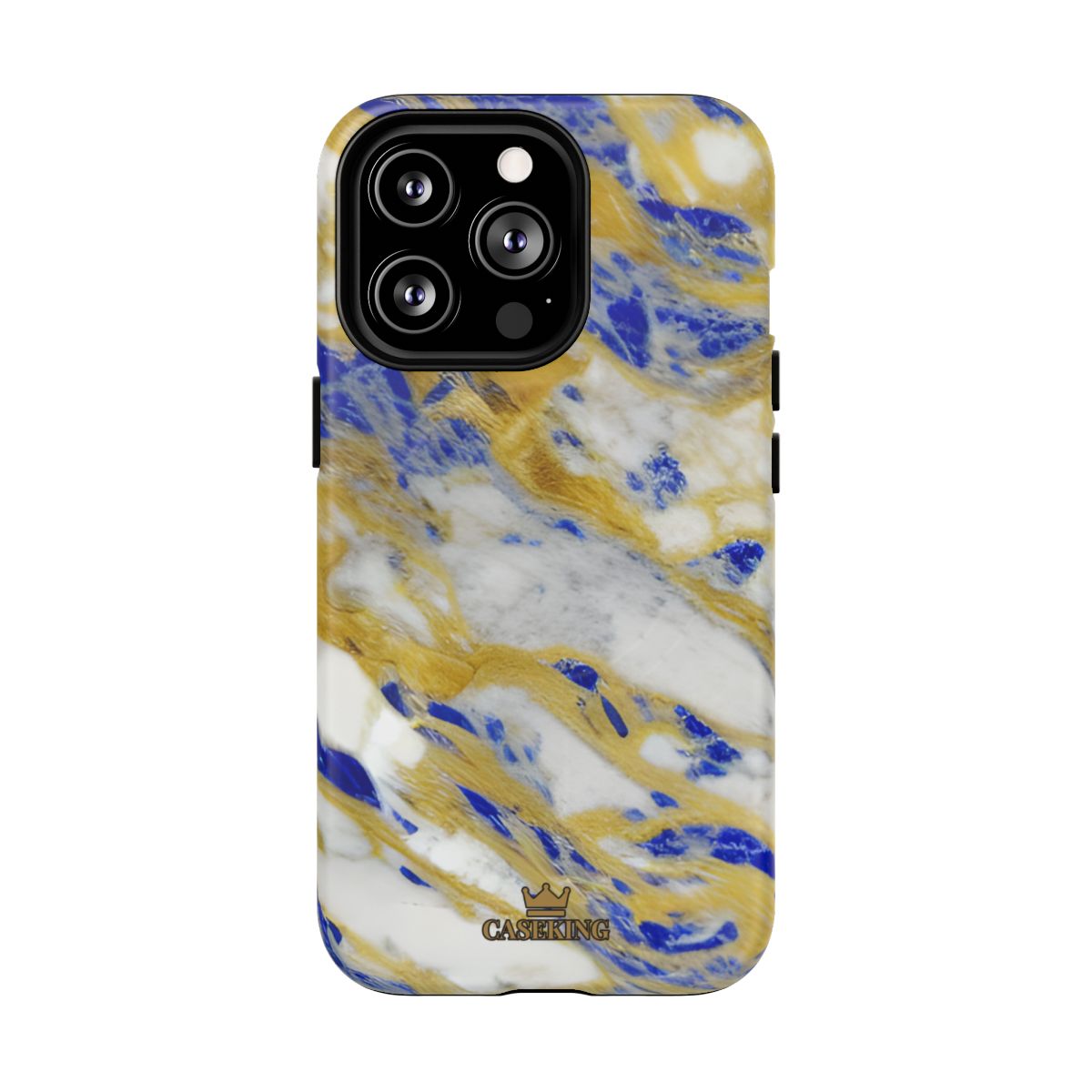Cobalt & Gold Marble MagSafe-compatible tough case on iPhone 13 Pro, matte finish