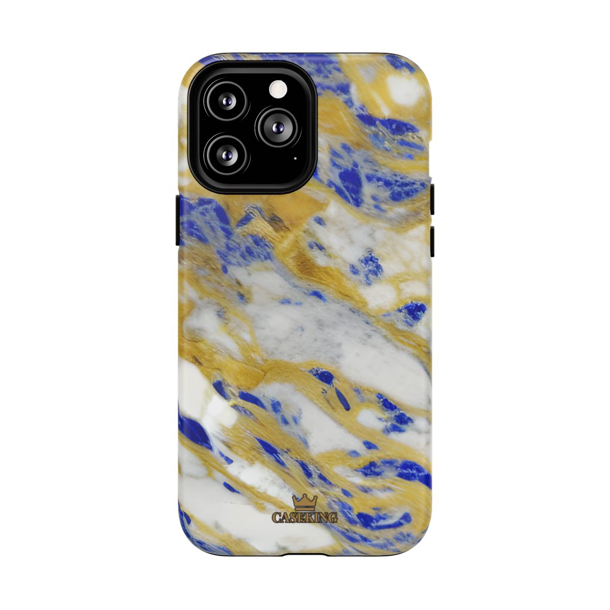 Cobalt & Gold Marble MagSafe-compatible tough case on iPhone 13 Pro Max, matte finish