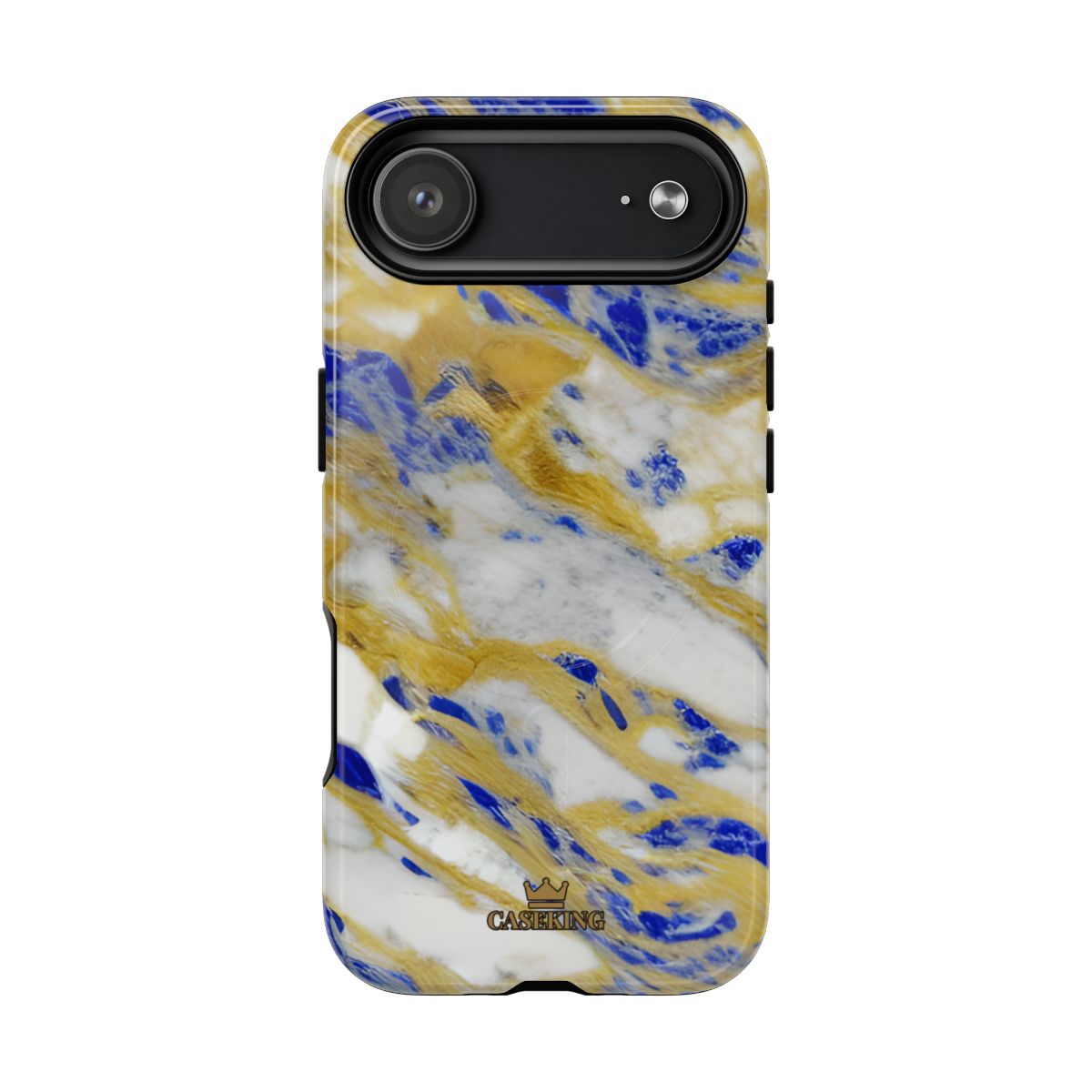 Cobalt & Gold Marble MagSafe-compatible tough case on iPhone 17 Air, glossy finish