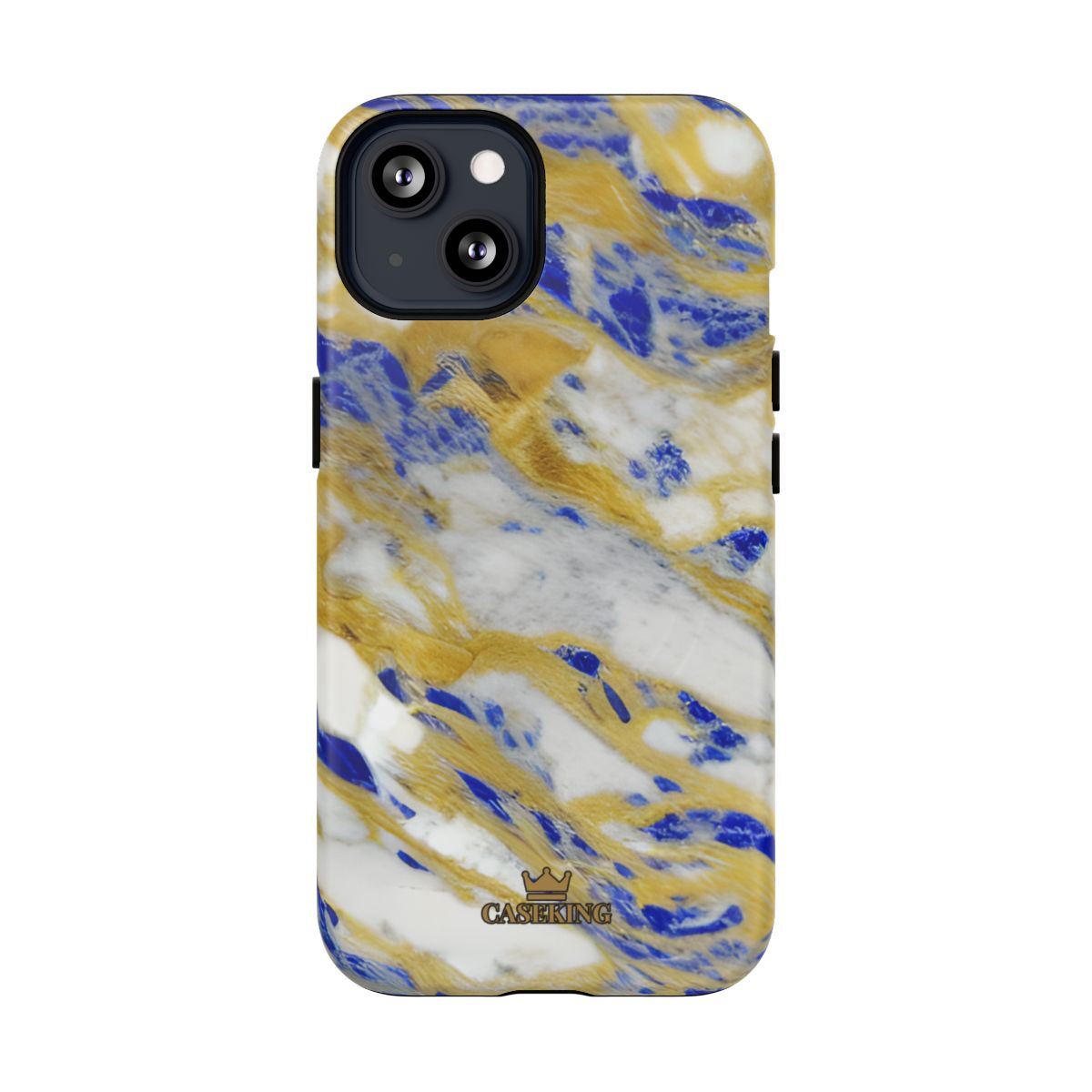Cobalt & Gold Marble MagSafe-compatible tough case on iPhone 13, matte finish