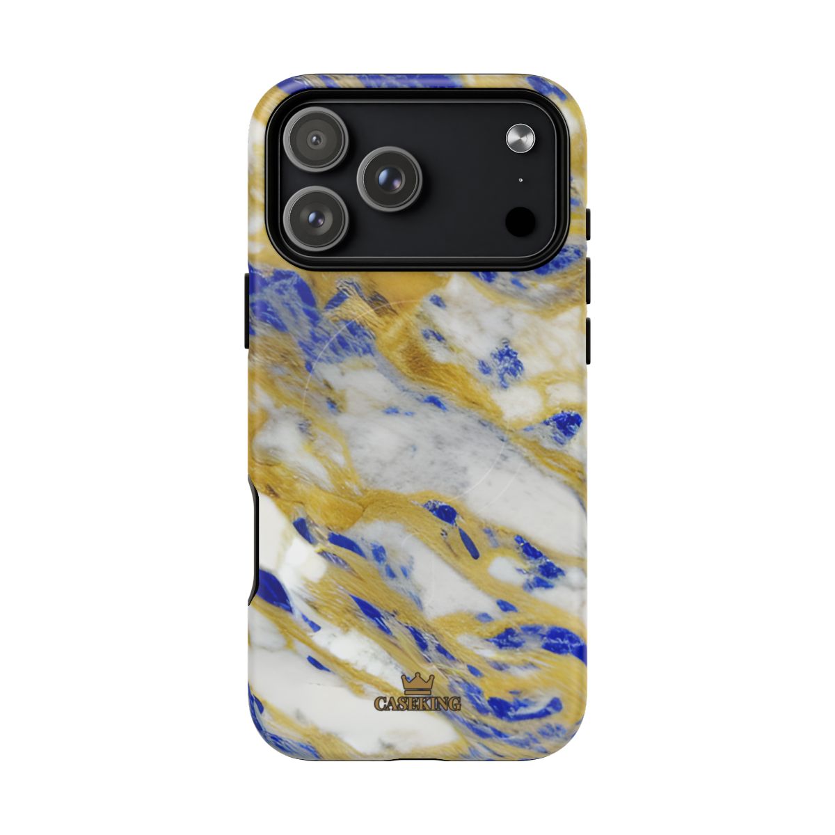 Cobalt & Gold Marble MagSafe-compatible tough case on iPhone 18 Pro Max, matte finish