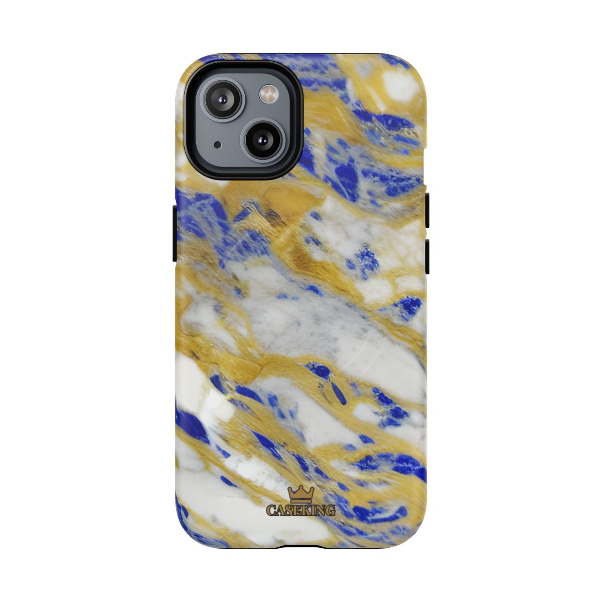 Cobalt & Gold Marble MagSafe-compatible tough case on iPhone 14, matte finish
