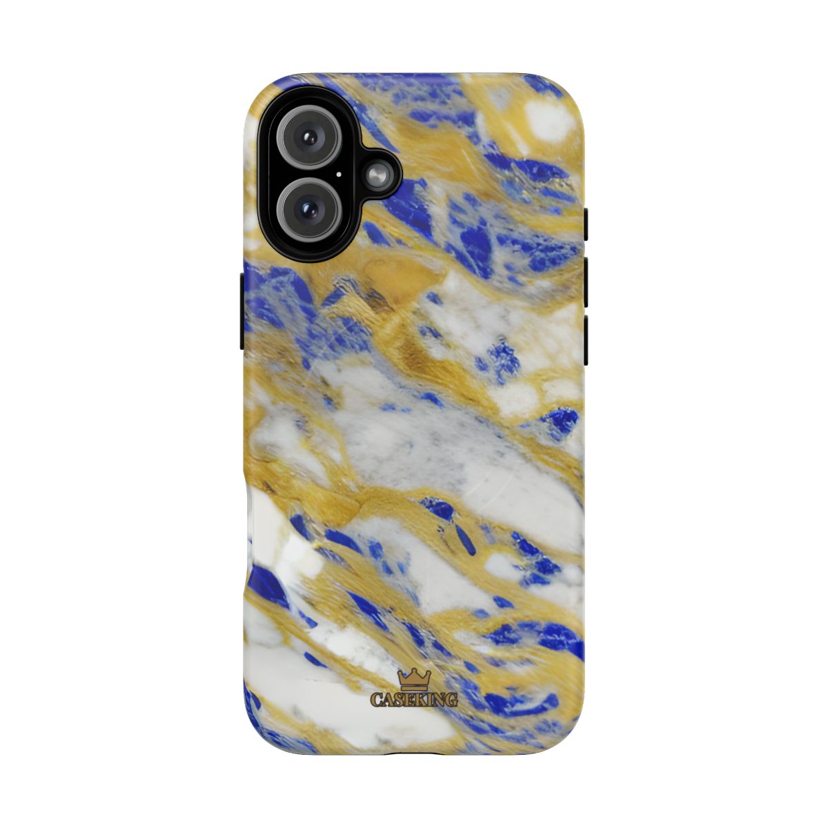 Cobalt & Gold Marble MagSafe-compatible tough case on iPhone 16 Plus, matte finish