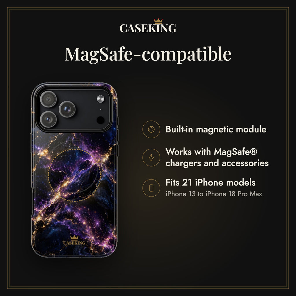 Cosmic Purple MagSafe-compatible tough case infographic 2: MagSafe-compatible